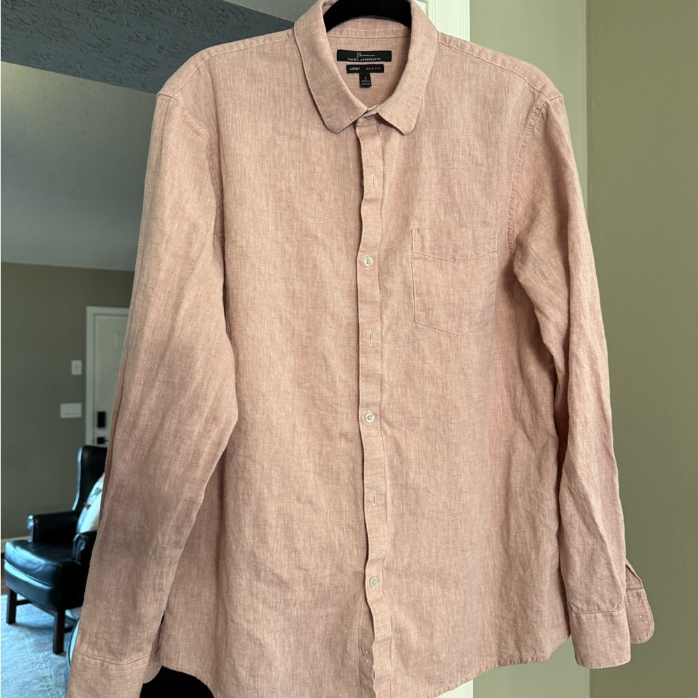 Marc Anthony Luxury Slim Fit Light Red Casual Button Down Shirt